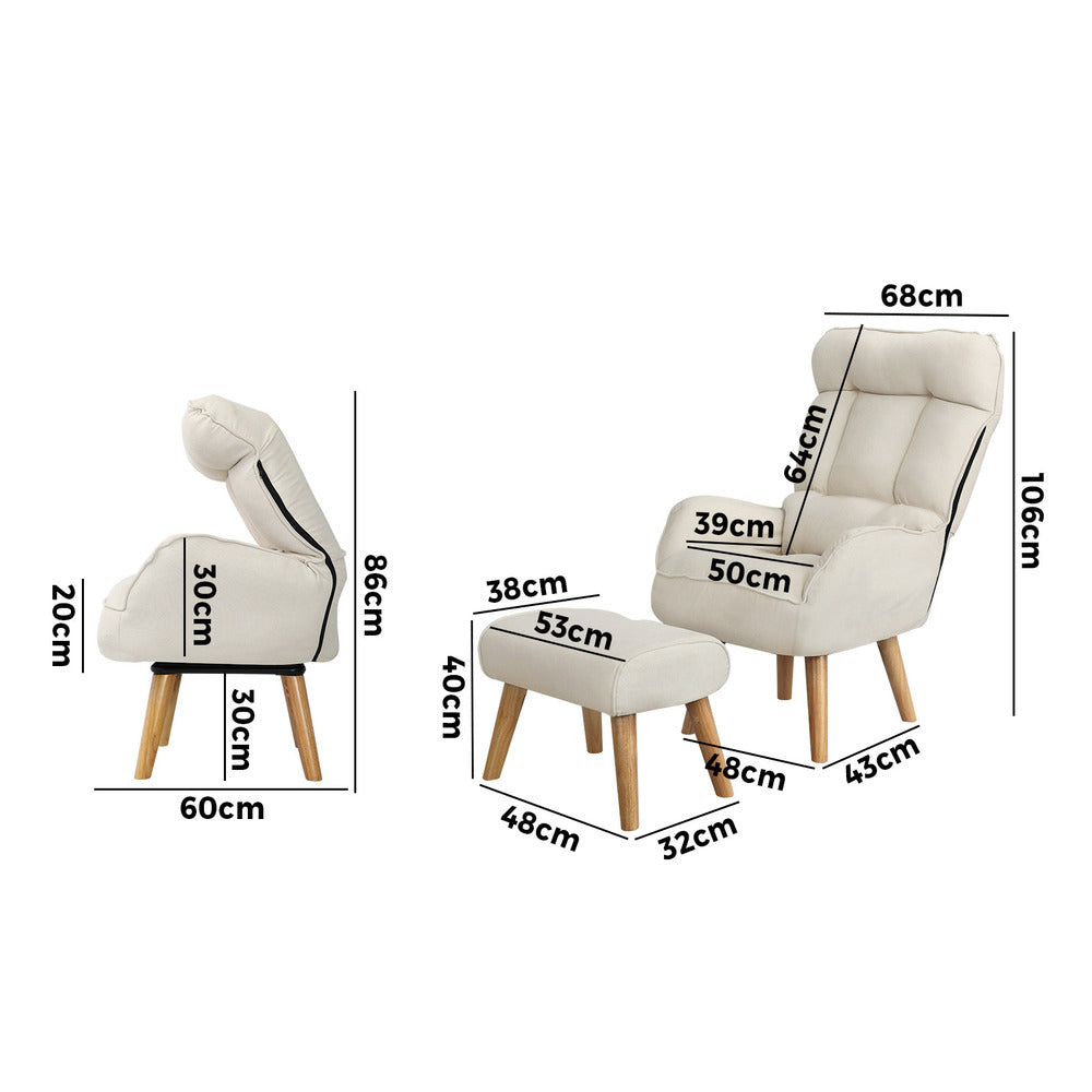 Oikiture Armchair wit Stool 360? Swivel Seat Beige