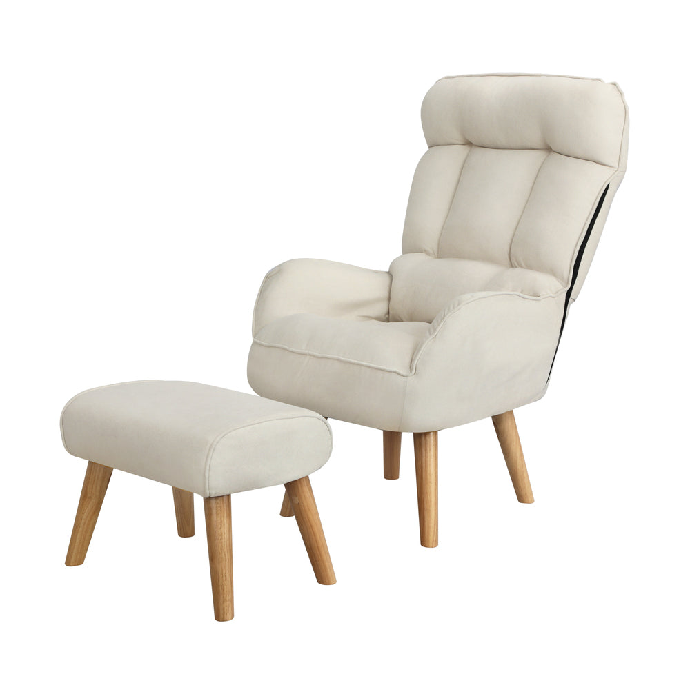 Oikiture Armchair wit Stool 360° Swivel Seat Beige