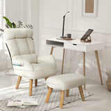 Oikiture Armchair wit Stool 360° Swivel Seat Beige - Close-Up Angle
