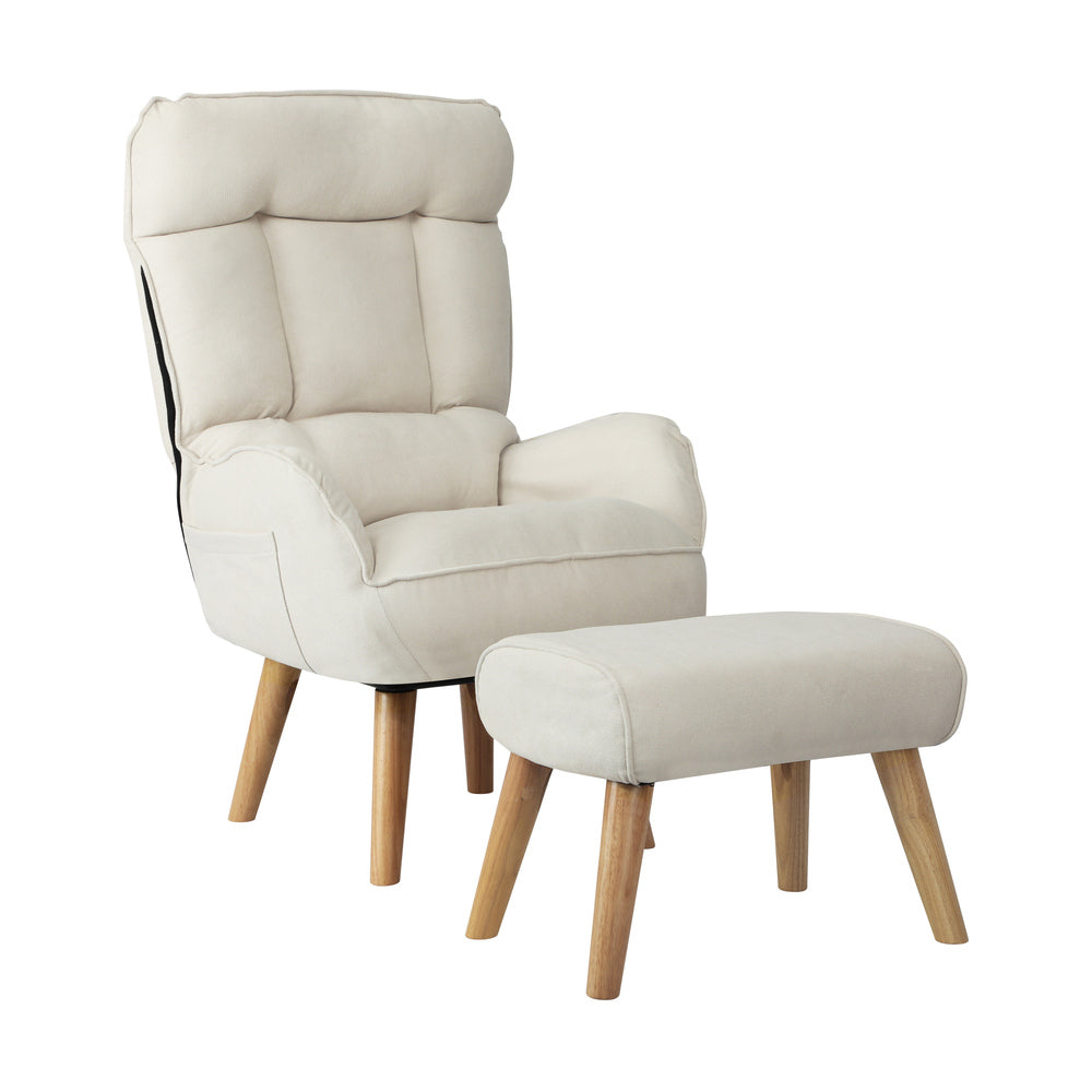 Oikiture 2x 360 Swivel Recliner Armchair Lounge with Stool Beige