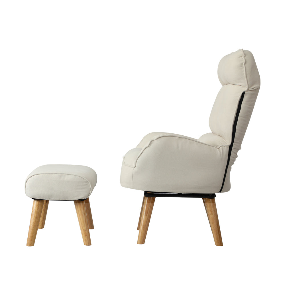 Oikiture 2x 360 Swivel Recliner Armchair Lounge with Stool Beige