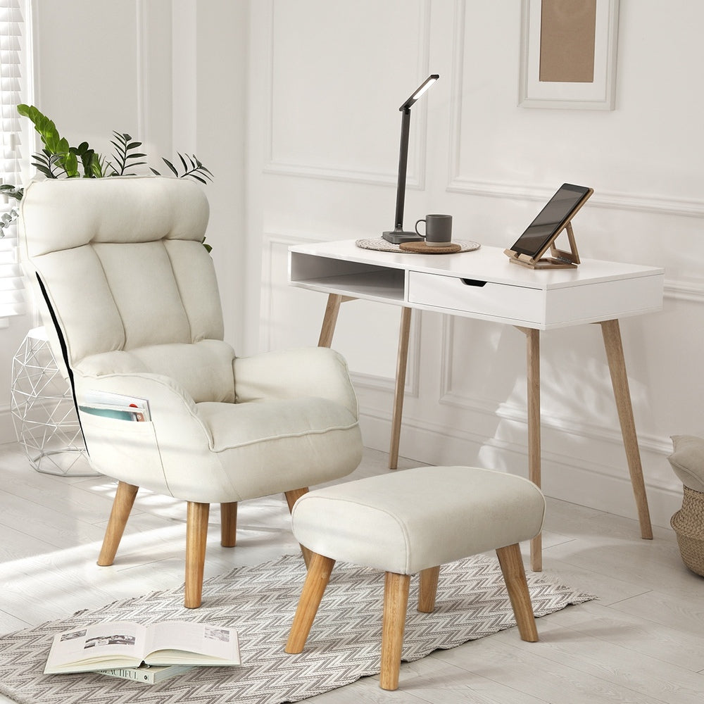 Oikiture 2x 360 Swivel Recliner Armchair Lounge with Stool Beige