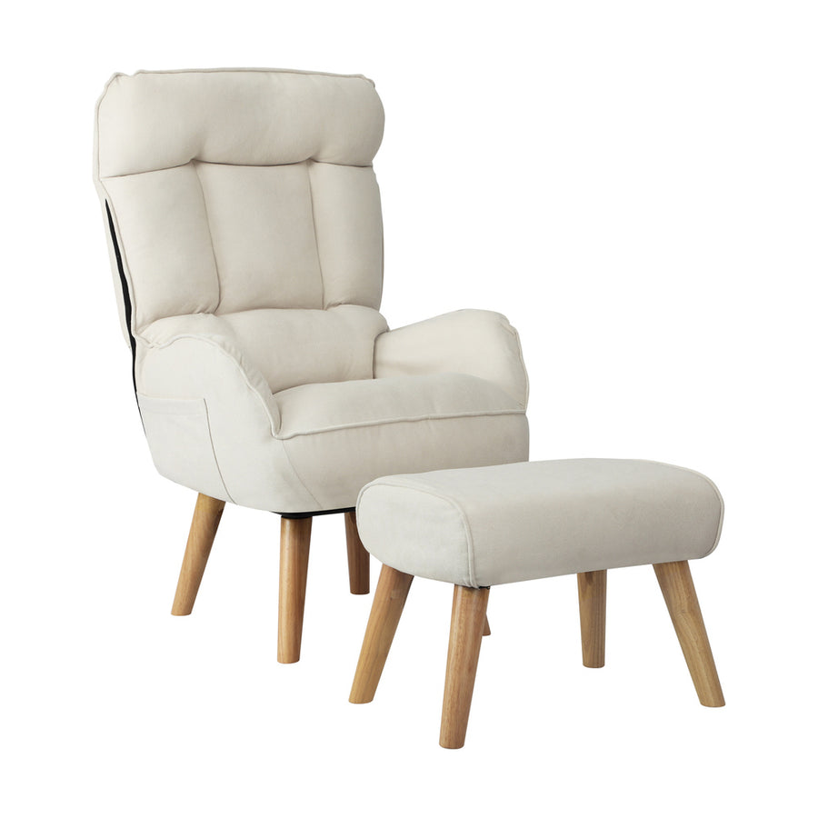Oikiture 3x 360 Swivel Recliner Armchair Lounge with Stool Beige