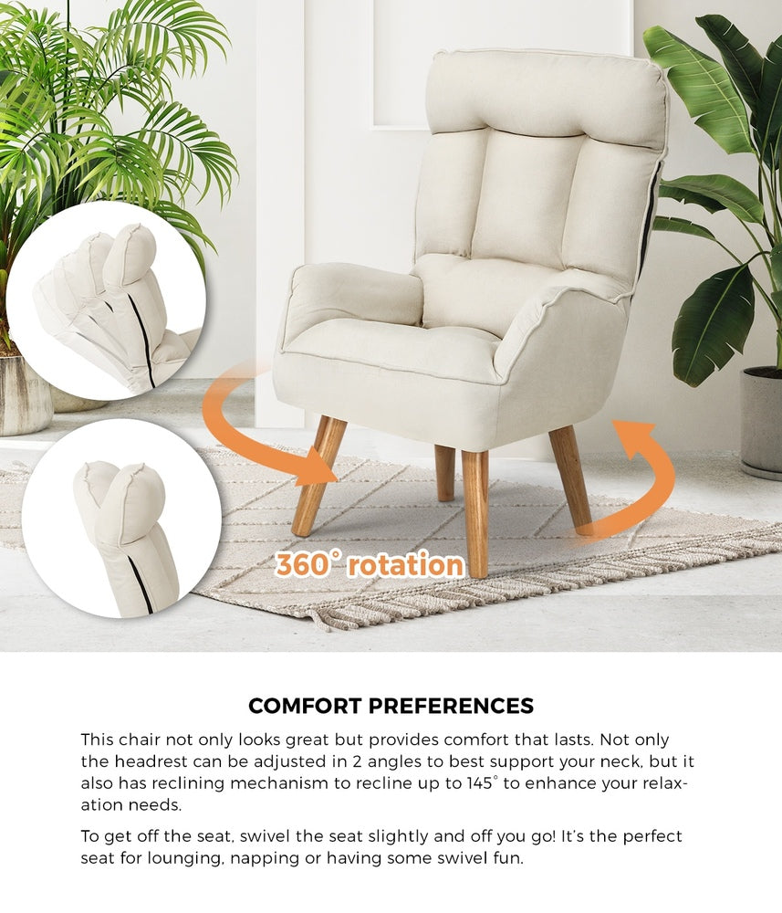 Oikiture 3x 360 Swivel Recliner Armchair Lounge with Stool Beige