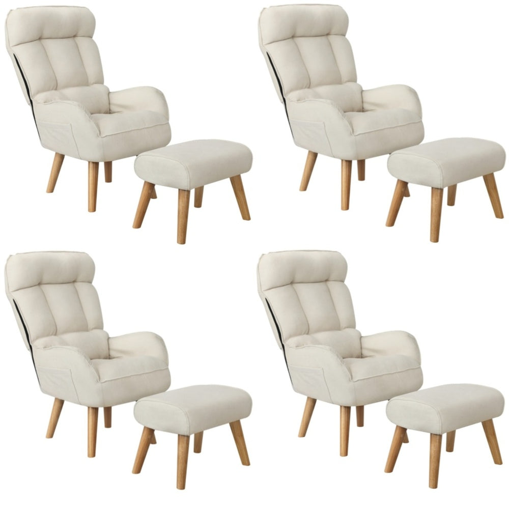 Oikiture 4x 360 Swivel Recliner Armchair Lounge with Stool Beige