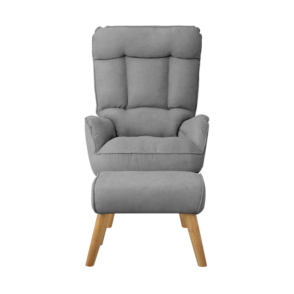 Oikiture Armchair wit Stool 360° Swivel Seat Grey