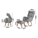Oikiture Armchair wit Stool 360? Swivel Seat Grey, image 6