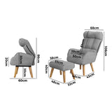 Oikiture Armchair wit Stool 360° Swivel Seat Grey - Rear View