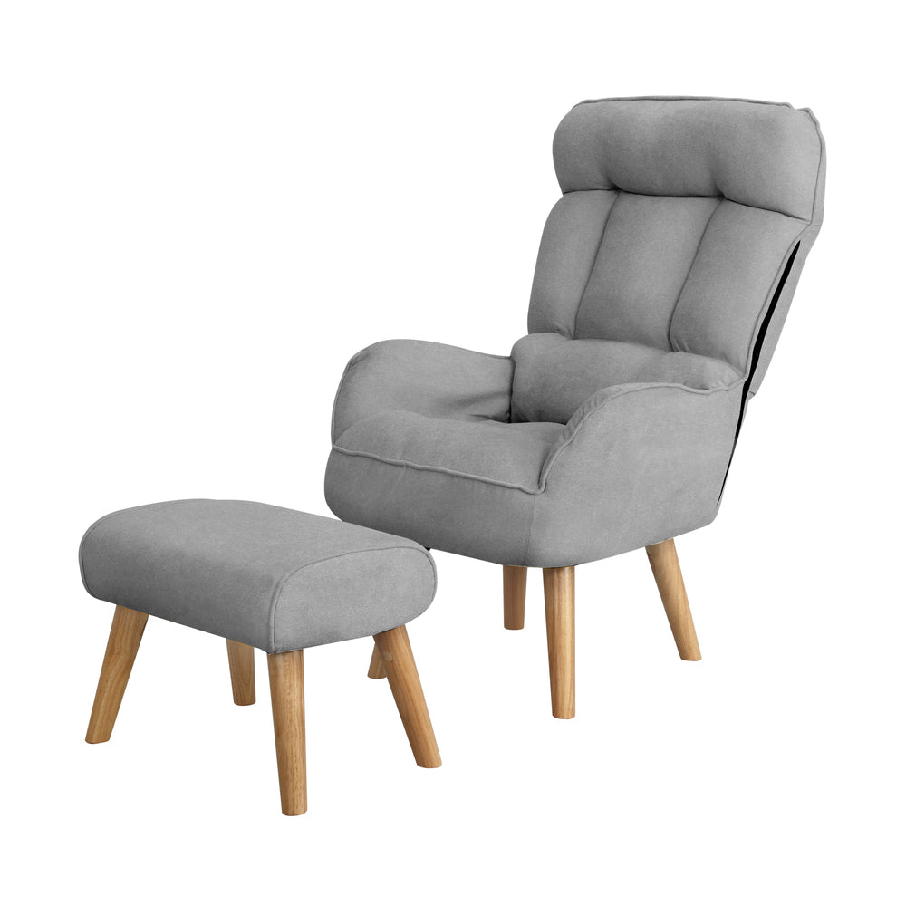 Oikiture Armchair wit Stool 360° Swivel Seat Grey