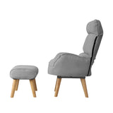 Oikiture Armchair wit Stool 360° Swivel Seat Grey - Close-Up Angle