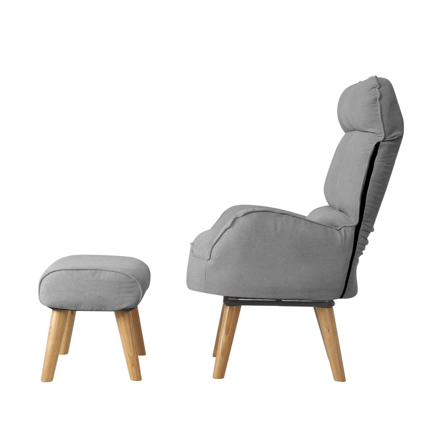 Oikiture Armchair wit Stool 360? Swivel Seat Grey, image 7