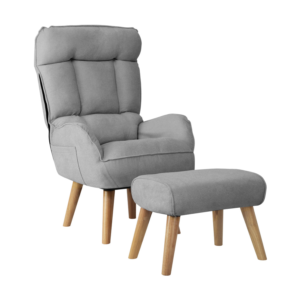 Oikiture 2x 360 Swivel Recliner Armchair Lounge with Stool Grey
