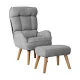 Oikiture 2x 360 Swivel Recliner Armchair Lounge with Stool Grey - Front View