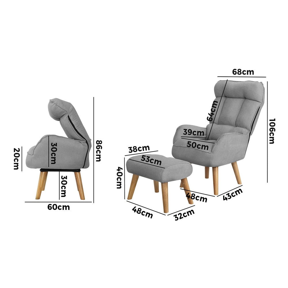 Oikiture 2x 360 Swivel Recliner Armchair Lounge with Stool Grey