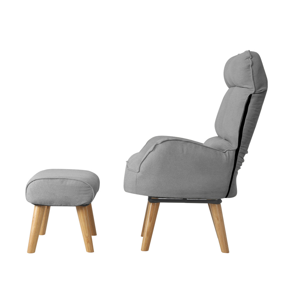 Oikiture 2x 360 Swivel Recliner Armchair Lounge with Stool Grey