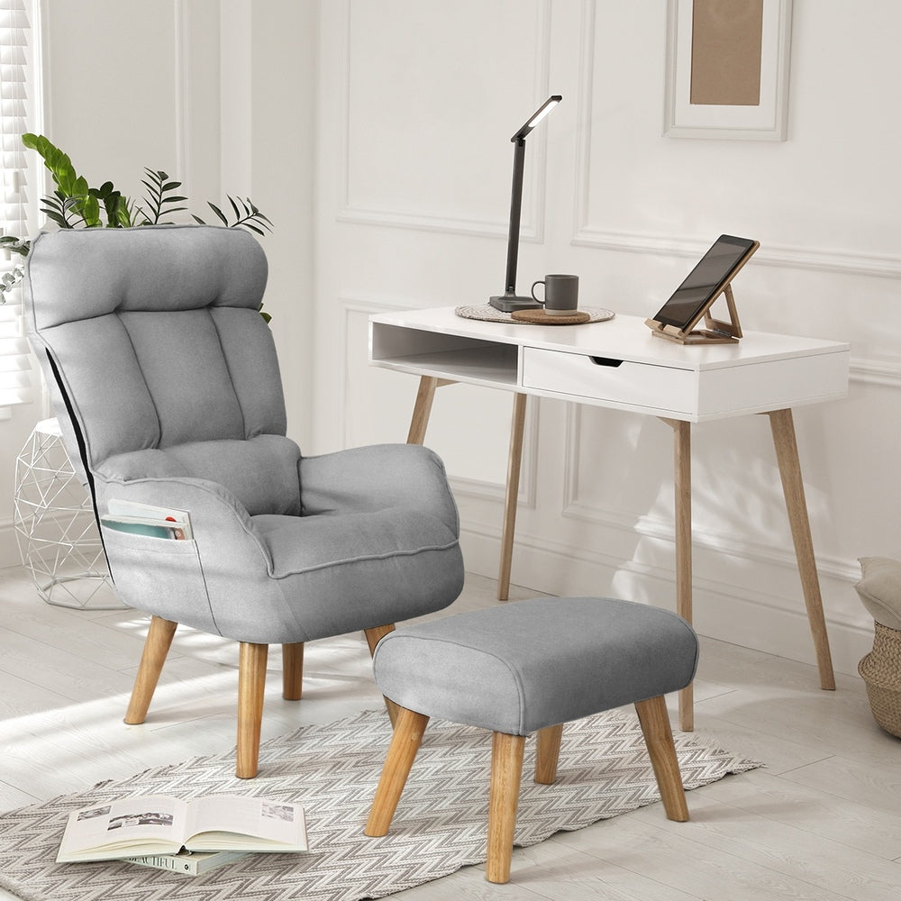 Oikiture 2x 360 Swivel Recliner Armchair Lounge with Stool Grey