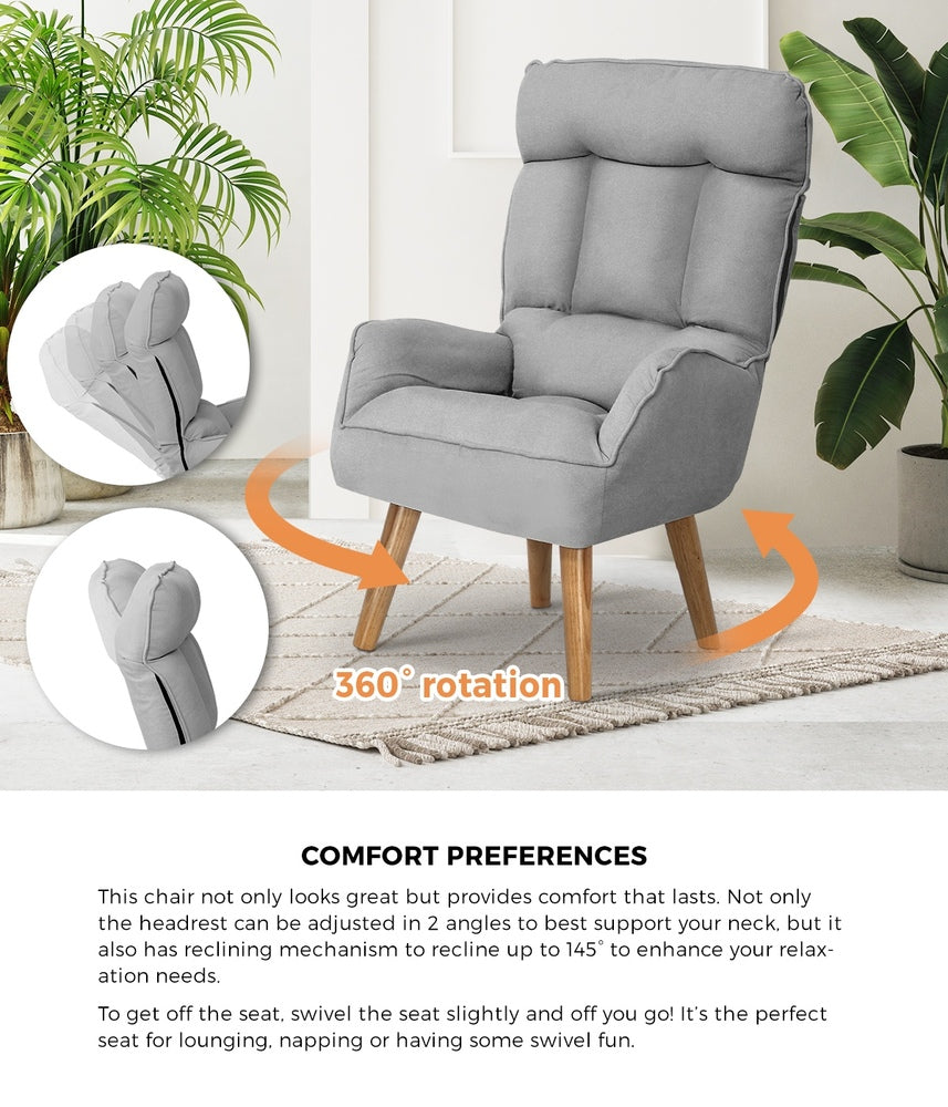 Oikiture 2x 360 Swivel Recliner Armchair Lounge with Stool Grey