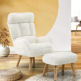 Oikiture Armchair with Ottoman Swivel Sherpa White - Rear View