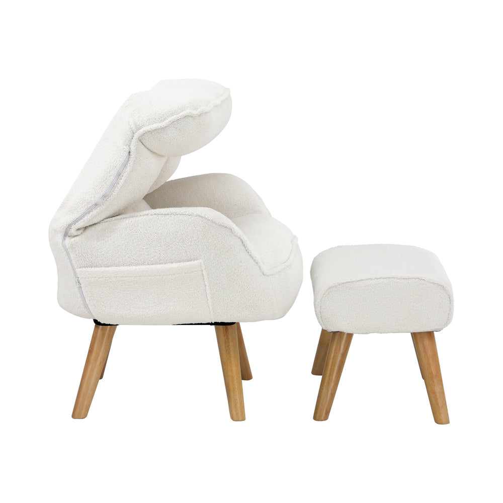 Oikiture Armchair with Ottoman Swivel Sherpa White