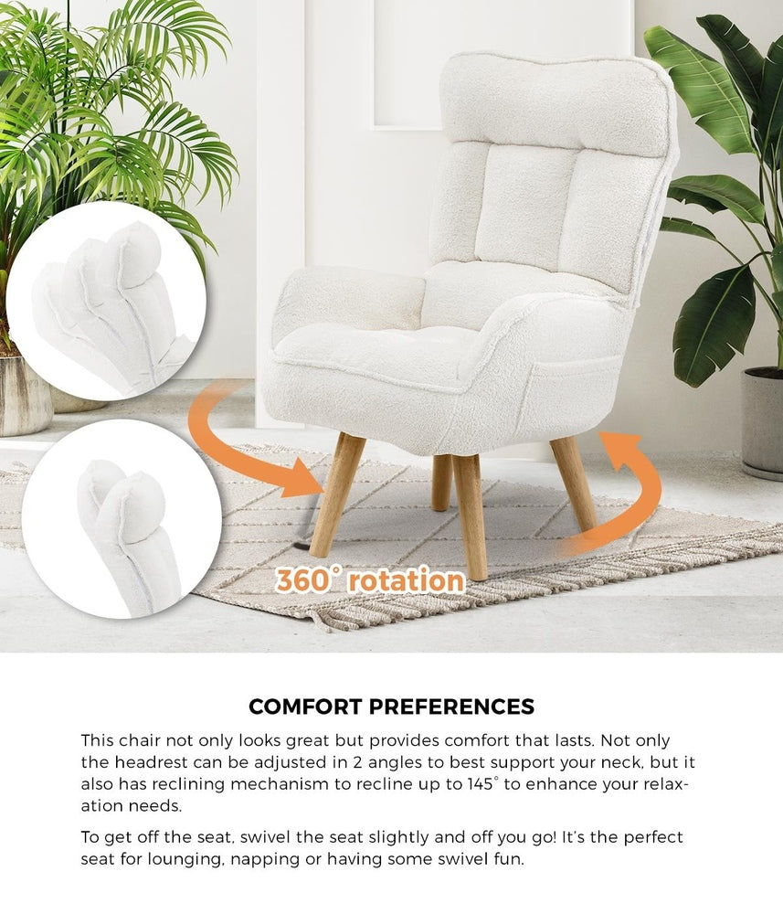 Oikiture 2X 360 Swivel Recliner Armchair Lounge with Stool Sherpa