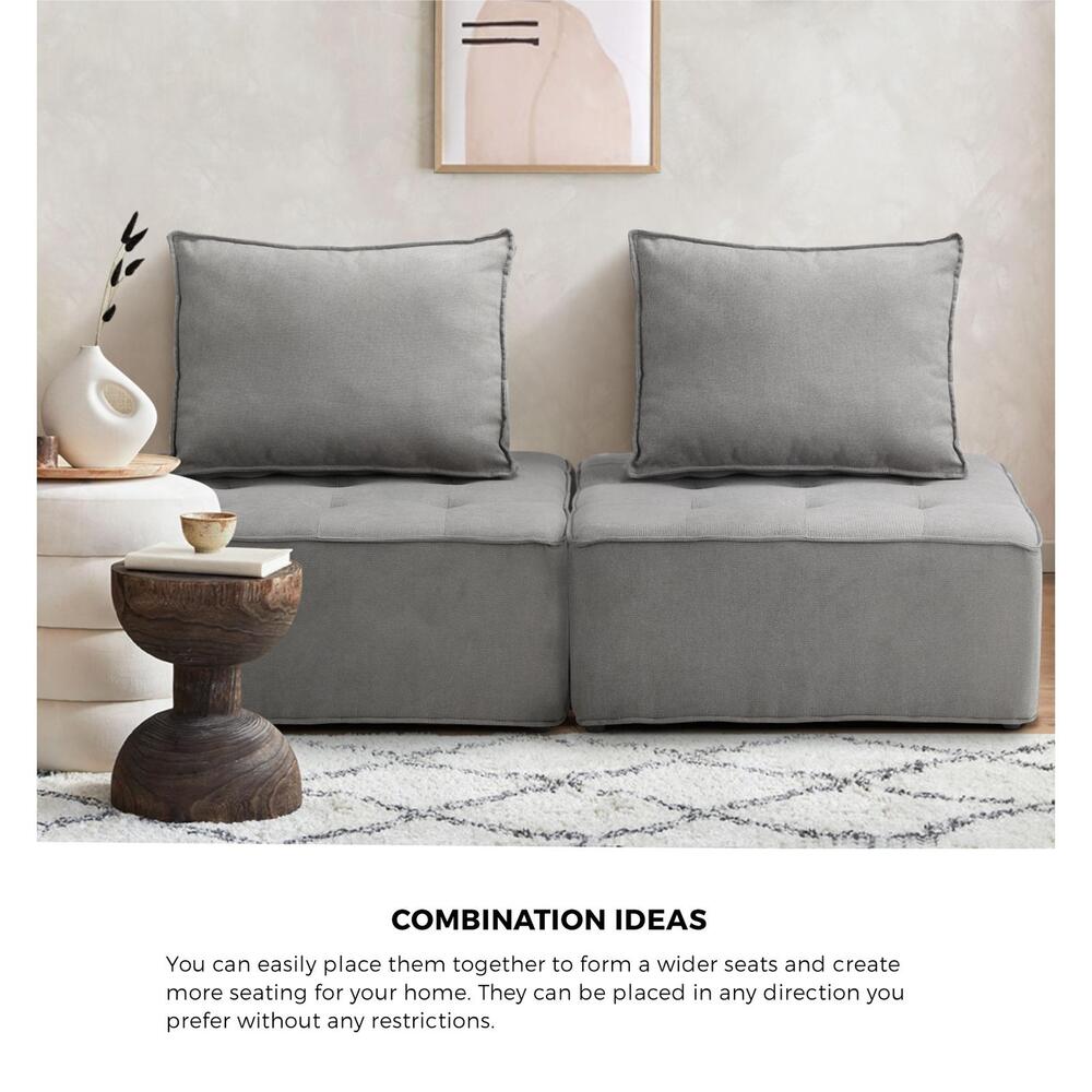 Oikiture Armless Sofa with Adjustable Back Modular Grey