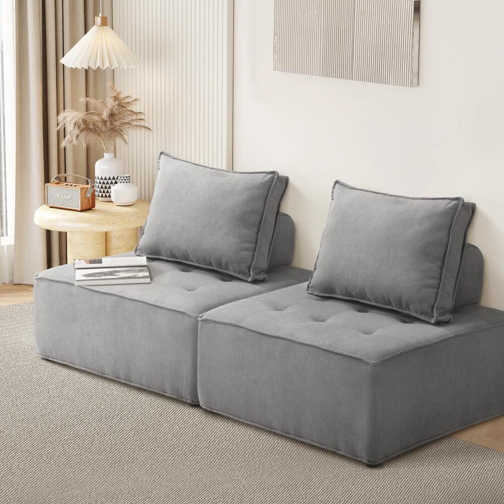 Oikiture 2PCS Modular Armless Sofa Linen Grey