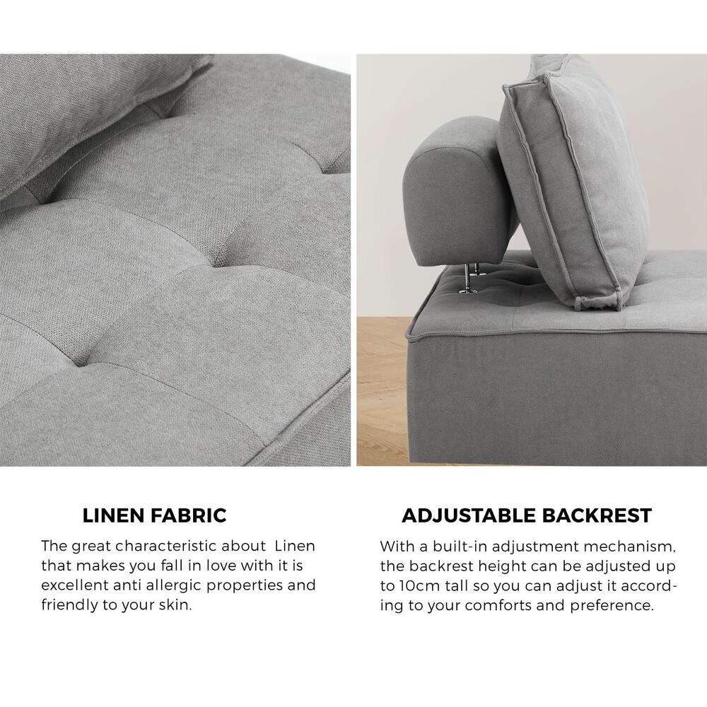 Oikiture 2PCS Modular Armless Sofa Linen Grey