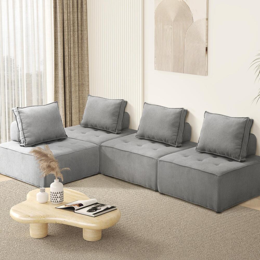 Oikiture 4PCS Modular Armless Sofa Linen Grey