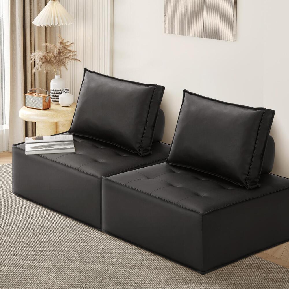 Oikiture 2pcs Pu Leather Sofa Couch Black