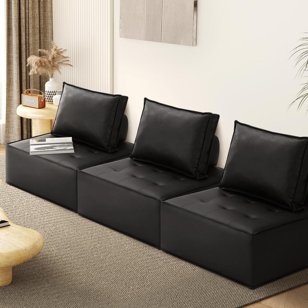 Oikiture 3pcs Pu Leather Sofa Couch Black