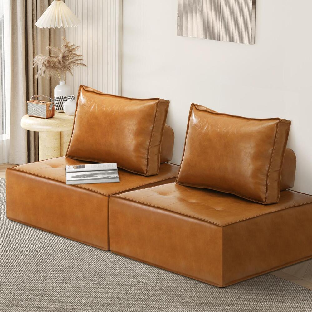 Oikiture 2pcs Pu Leather Sofa Couch Brown