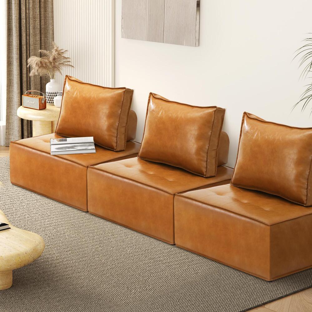 Oikiture 3pcs Pu Leather Sofa Couch Brown