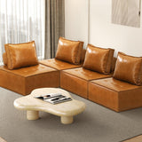 Oikiture 4pcs Pu Leather Sofa Couch Brown