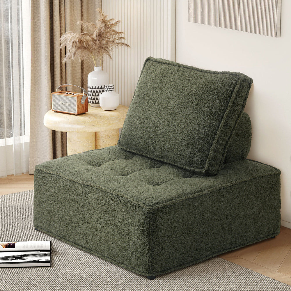 Oikiture 1PC Modular Sofa Lounge Chair Armless Sherpa Green