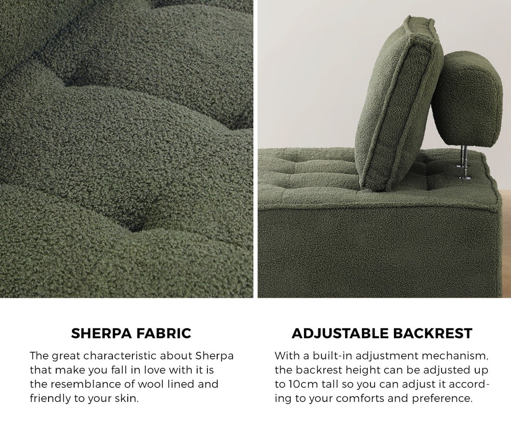 Oikiture 1PC Modular Sofa Lounge Chair Armless Sherpa Green