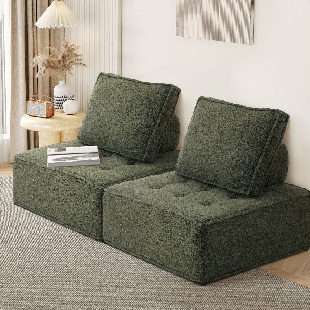 Oikiture 2PCS Modular Sofa Lounge Chair Armless Sherpa Green