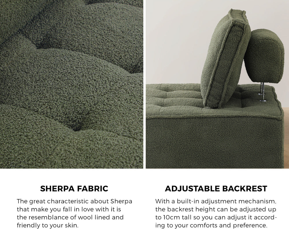 Oikiture 2PCS Modular Sofa Lounge Chair Armless Sherpa Green