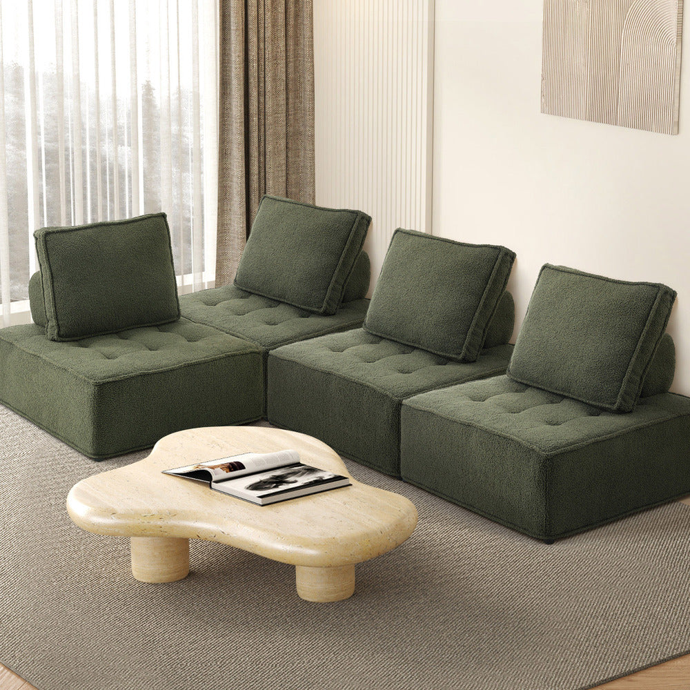 Oikiture 4PCS Modular Sofa Lounge Chair Armless Sherpa Green