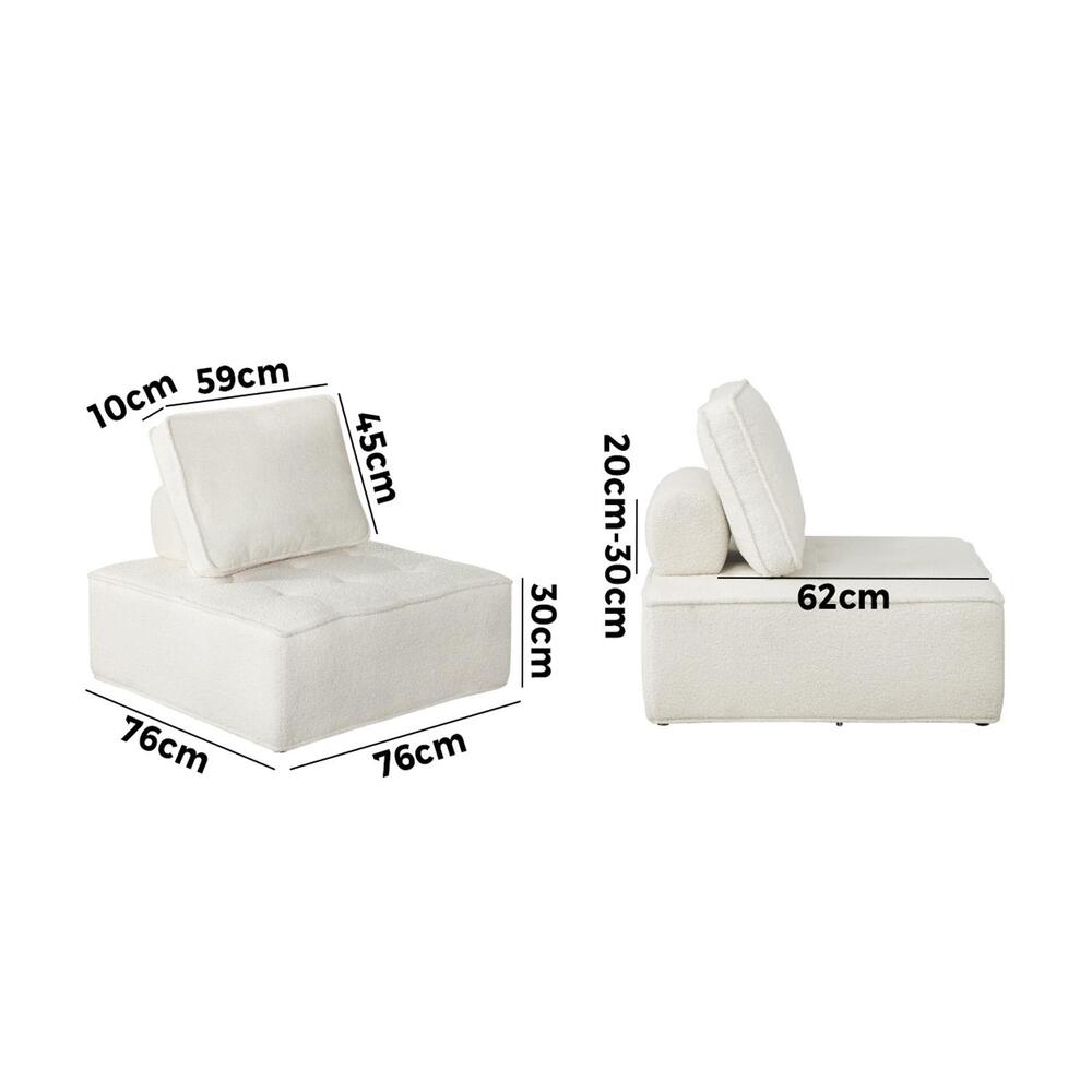 Oikiture Modular Armless Sofa Adjustable Back Sherpa White
