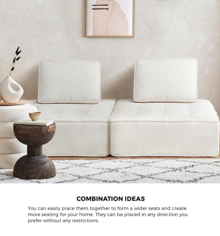 Oikiture Modular Armless Sofa Adjustable Back Sherpa White