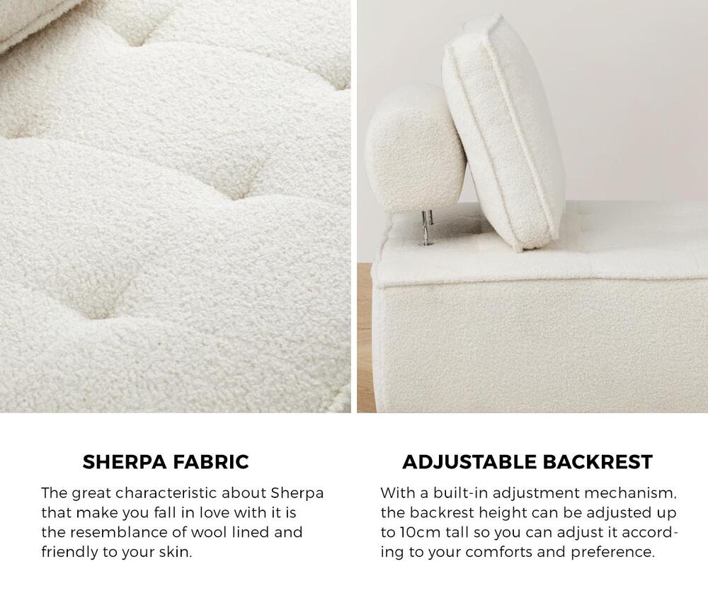 Oikiture Modular Armless Sofa Adjustable Back Sherpa White