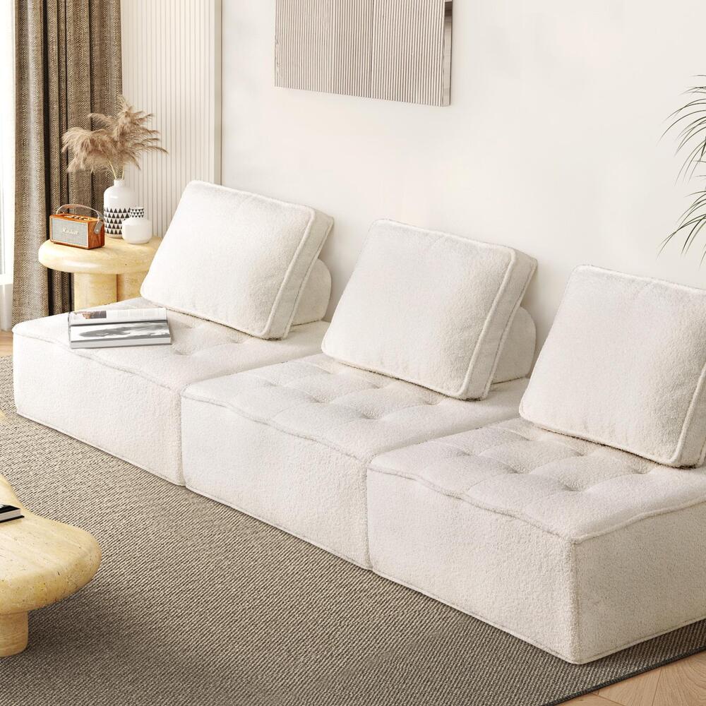 Oikiture 3PCS Modular Armless Sofa Sherpa White