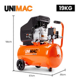 UNIMAC 24L 2.0HP Air Compressor, Direct Drive, 2 Couplers for Airtools Tyre Inflation, Portable, Electric - Rear View