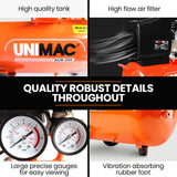 UNIMAC 24L 2.0HP Air Compressor, Direct Drive, 2 Couplers for Airtools Tyre Inflation, Portable, Electric