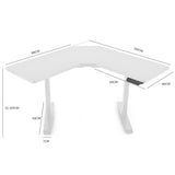 FORTIA 98W x 98W x 48D Dual-Motor 80kg Load Adjustable Electric Sit to Stand Up Corner Desk - White/White Frame - Rear View