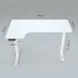 FORTIA 145W x 60D x 85D Dual-Motor 80kg Load Adjustable Sit-Stand Up L-Hand Sided Corner Desk - White/White Frame - Rear View