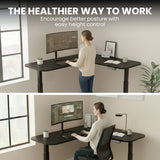 FORTIA Corner Standing Desk, 160x140cm, 72-118cm Sit to Stand Up Electric Height Adjustable, Black - Front View