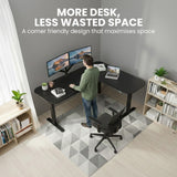 FORTIA Corner Standing Desk, 160x140cm, 72-118cm Sit to Stand Up Electric Height Adjustable, Black - Close-Up Angle