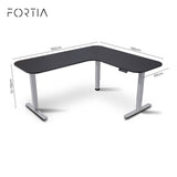 FORTIA Corner Standing Desk, 160x140cm, 72-118cm Sit to Stand Up Electric Height Adjustable, Black Desktop/Silver Frame - Rear View