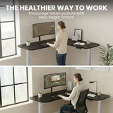 FORTIA Corner Standing Desk, 160x140cm, 72-118cm Sit to Stand Up Electric Height Adjustable, Black Desktop/Silver Frame